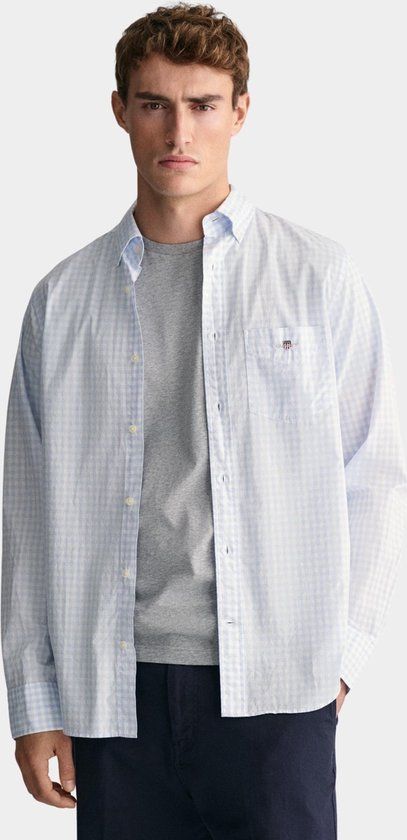 Gant Casual overhemd lange mouw Blauw Poplin Gingham Shirt 3000120/455 - Maat M