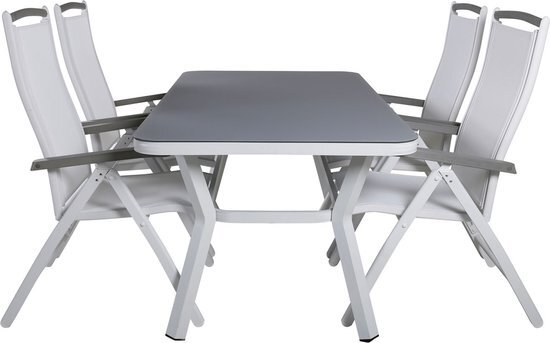 Virya tuinmeubelset tafel 90x160cm en 4 stoel 5posalu Albany wit, grijs.