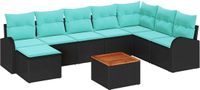 vidaXL Tuinbankenset 9-delig Zwart en Turquoise polyrattan