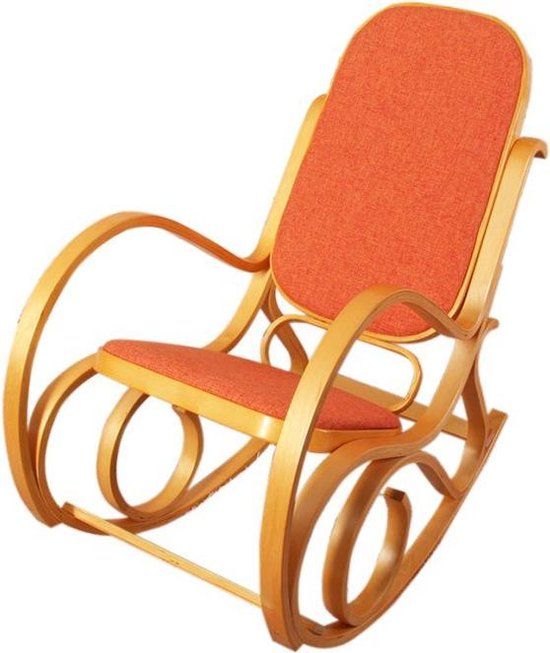 Eiken Schommelstoel M41, draaifauteuil TV-fauteuil, massief hout ~ eiken look, stof/textiel oranje