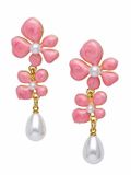 AVANT-GARDE PARIS Oorbellen - Dangle - Goud - 6.2 cm - Bloemdesign - Parelachtige Druppel