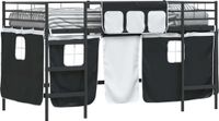 vidaXL - Lit superposé - pour - enfants - avec - rideaux - Uni - Noir - 107 - x - 203 - cm