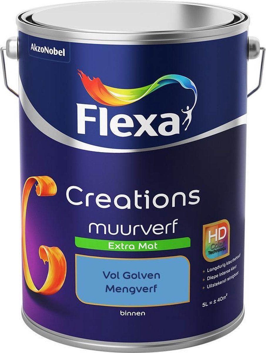 FLEXA Creations Muurverf - Extra Mat - Vol Golven - 5 liter - 8711113149532