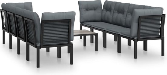 vidaXL 9-delige Loungeset poly rattan zwart en grijs