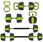 Ensemble de poids réglable de 20 kg - 6-en-1 : haltère, barre, kettlebell - Pour un usage domestique, musculation - Avec poignées push-up - Pour l'entraînement des bras - Vert