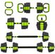 Ensemble de poids réglable de 20 kg - 6-en-1 : haltère, barre, kettlebell - Pour un usage domestique, musculation - Avec poignées push-up - Pour l'entraînement des bras - Vert