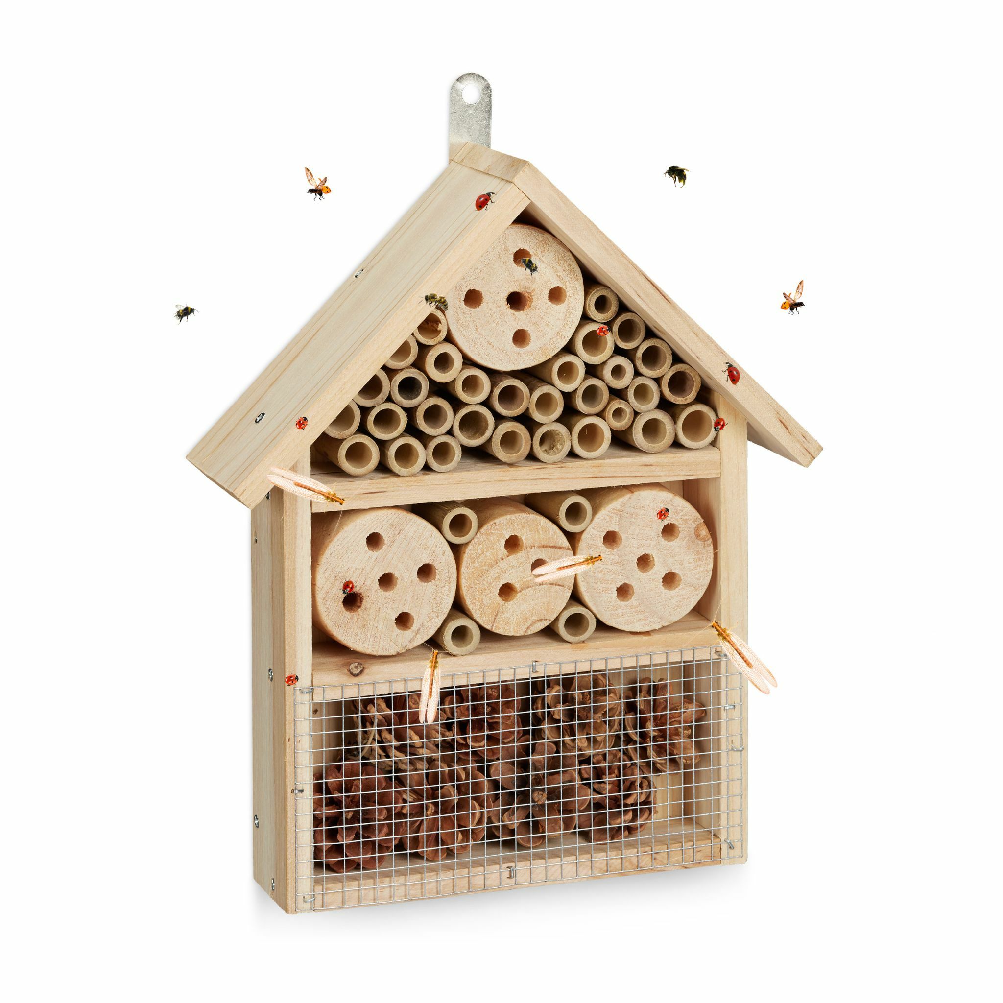Relaxdays Insectenhotel Bouwpakket - Groot - 33 cm - Lichtbruin/Zilver