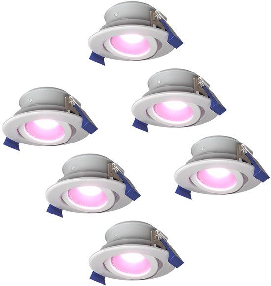 HOFTRONIC SMART Set van 6 Smart Lima LED inbouwspots - Kantelbaar - Dimbaar - RGBWW - IP65 - Wit