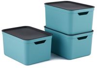 Rotho Jive opbergboxen set van 3 opbergdozen 16 l met deksel, kunststof (PP gerecycled), turquoise/antraciet, 3x16 (35 x 25 x 20 cm)