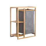 Wintem Wasmand van bamboe, 50 x 30 x 70 cm, met stoffen mand en 2 planken, elegant en functioneel om ruimte te besparen en je huis stijlvol te organiseren, inhoud van de mand 15 kg