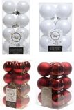 Decoris Kaemingk B.V. Kerstversiering kunststof kerstballen kleuren mix winter wit/donkerrood 4 en 6 cm pakket van 80x stuks