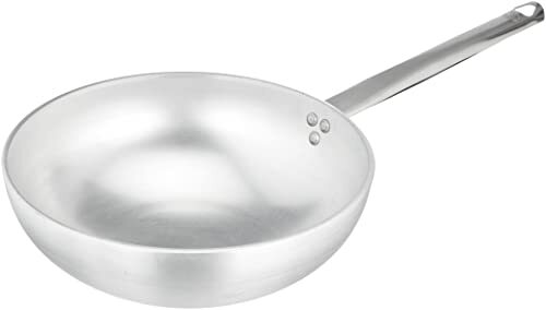 Pentole Agnelli Radiante Wok, met platte bodem, gemaakt van Aluminium, met roestvrij stalen buisvormige handvat, Zilver.