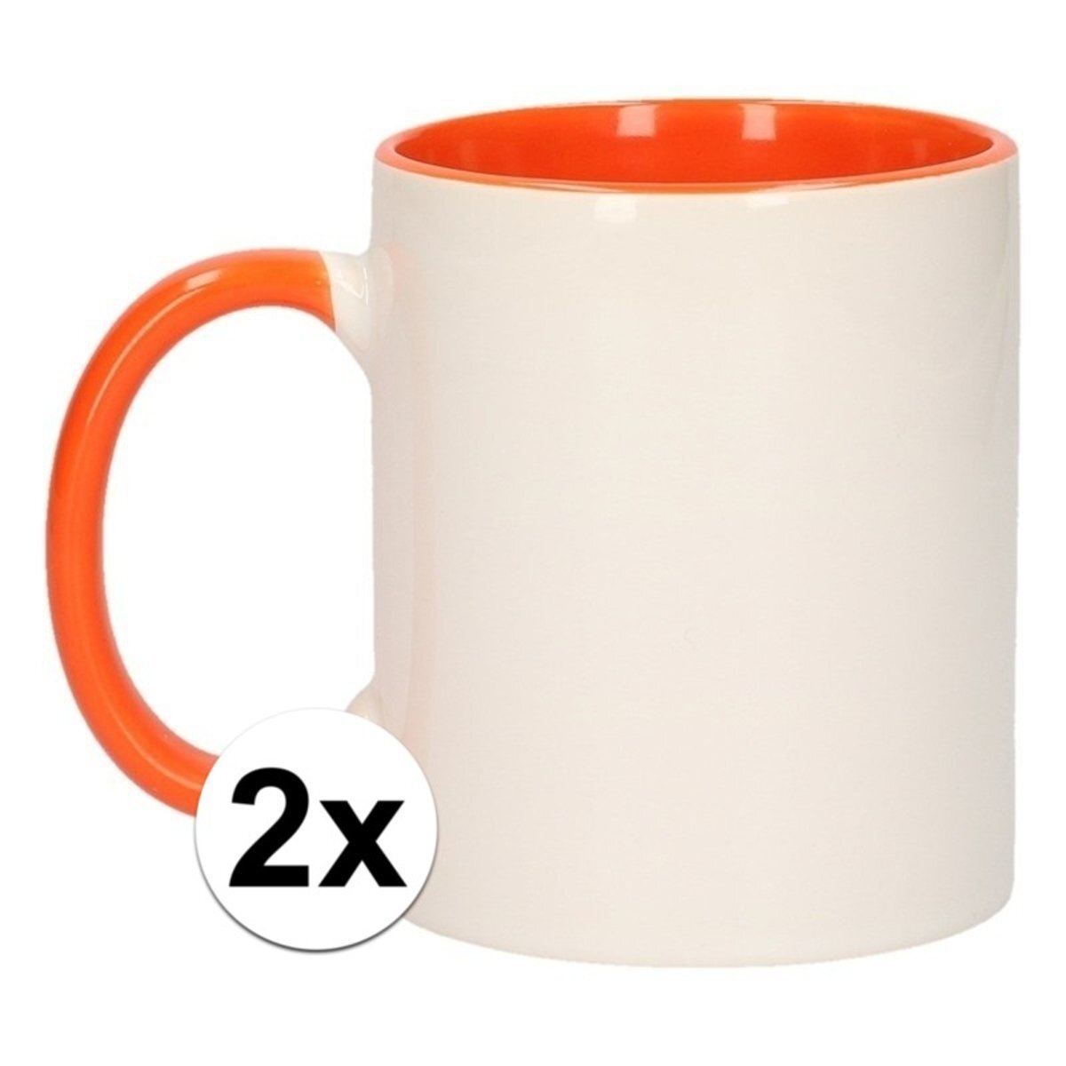 Shoppartners 2x Wit met oranje blanco mokken - onbedrukte koffiemok