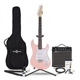 Gear4music LA Elektrische Gitaar, Roze, + 15W Versterker & Accessoirepakket