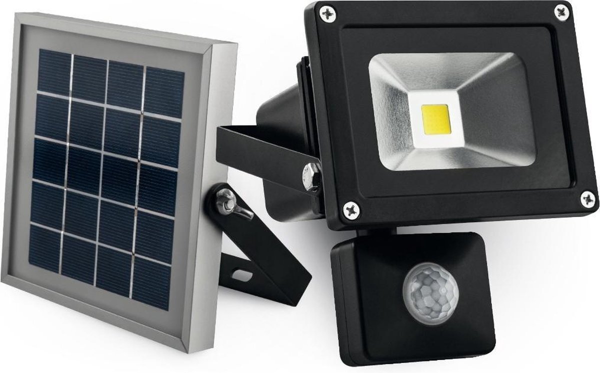 ABC-LED 10W LED schijnwerper met zonnepaneel - 1000 Lumen - Koud Wit - PIR sensor