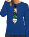 Bellatio Decorations Foute kersttrui - sweater - met stropdas kerst print - blauw - voor dames XL
