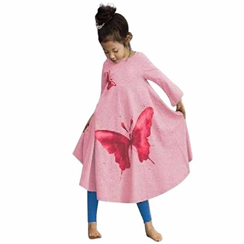 Malloom Malloom meisjes baby kinderen lange mouwen jurk prinses vlinder katoen trompet (110, roze)