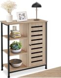 Tectake Dressoir wandkast met 3 vakken en kastvak - Industrieel design - Houten ladekast voor woonkamer, hal, keuken, badkamer - Afmeting (LxBxH) 71 x 32 x 82 cm - Zwart metalen frame - Deur rechts - Lichtbruin