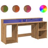 vidaXL Bureau met LED-verlichting 200x55x91 cm Artisanaal Eikenhout