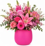 Plume Living Vaas Amelie - mat fuchsia roze - D22 x H25 cm - glas - bloemenvaas - pour tiges et bouquets