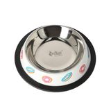 Dingo Z30041 Voerbak voor honden, duurzaam metaal, antislip, met rubberen onderkant, ergonomische vorm, donutmotieven, inhoud 0,48 l