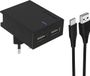 Swissten Chargeur de voyage double 3A - 22044000 + câble USB Type-C - Noir