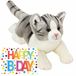 Nature Planet Pluche knuffel grijs/witte kat/poes van 33 cm met A5-size Happy Birthday wenskaart - Verjaardag cadeau setje