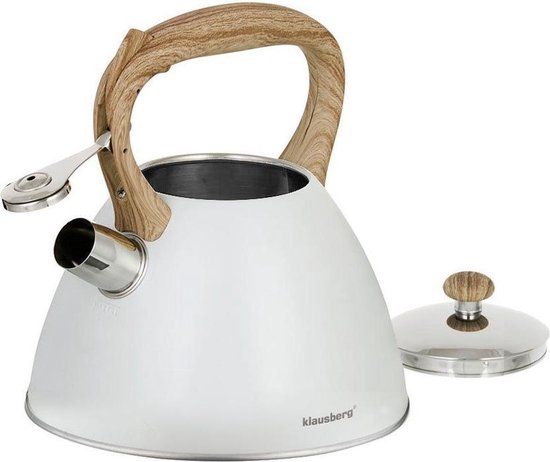KLAUSBERG KB-7264 Fluitketel - 3L - RVS - Wit - Geschikt voor Alle Warmtebronnen