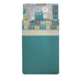 PENSIERI DELICATI Beddengoedset voor Frans bed, 100% katoen, 120 x 200 cm, inclusief hoeslaken, dekbedovertrek en 1 kussensloop, gemaakt in Italië, patroon happycat groen