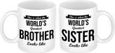 Bellatio Decorations Worlds Greatest Brother en Sister mok - Broer en Zus cadeau/ cadeautje beker/ mokken set