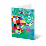 Elmer the Patchwork Elephant Opa Vaderdag wenskaart, 'Mooie opa op vaderdag' - veelkleurig