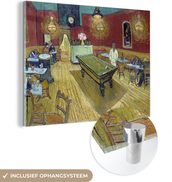 MuchoWow® Glass Painting 120x90 cm - Acrylic Glass Painting - The Night Cafe - Vincent van Gogh - Photo on Glass - Paintings