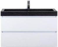 BES LED Maxx XL Badmeubelset 100 cm - Wit Hoogglans - Wastafel Lucca 1 Kraangat