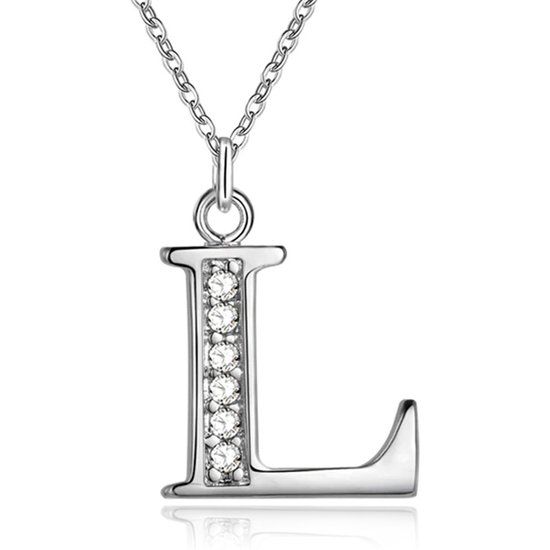 LGT JWLS Lookinggoodtoday Zilverkleurige Letter L Dames Ketting met Zirkonia