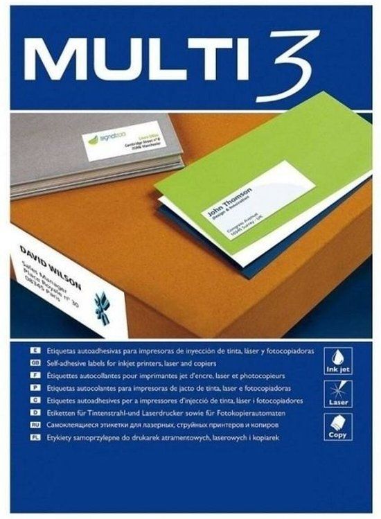 MULTI 3 Adhesives/Labels - 70 x 50.8 mm - A4 - 100 Sheets