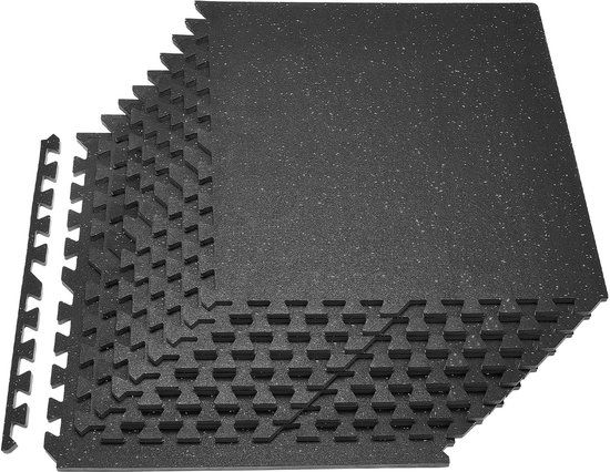 VEVOR 12 x Puzzelmat Vloerbeschermingsmat 610 x 610 x 14 MM, Hoogwaardige EVA-Schuimmat, In Elkaar Grijpende Fitnessmat, Gymnastiekmat, Sportmat, Trainingsmat (Zwart) Met Grijze Stippen