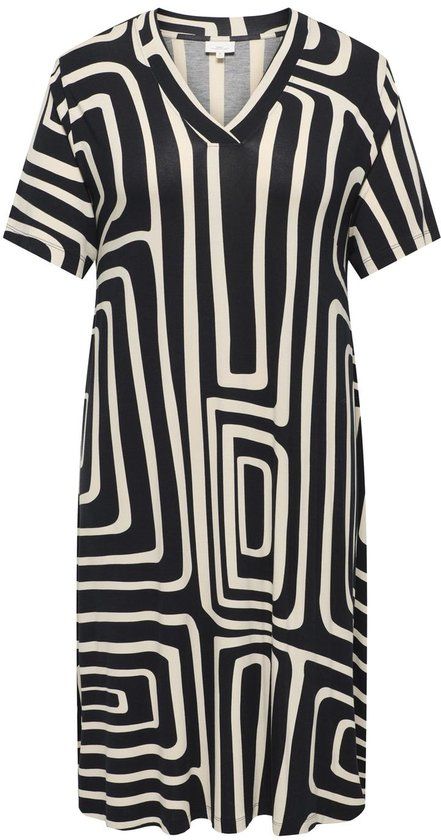 ONLY CARMAKOMA CARFYRLA S/S V-NECK BLK AOP DRESS NOOS Dames Jurk