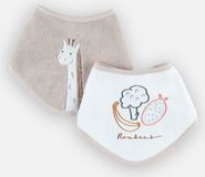 Noukie's - 2 Pack - Bandana slabbetjes - Eponge - Giraf - beige /ivoor