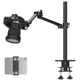 TARION Camerarm Bureaumontage: Heavy Duty DSLR Desktop Mount Camera Stand met Tablet Houder Dubbele C Klem 1/4 3/8 Schroef Adapter Articulerende Arm voor Selfie Streaming Videografie TitanRig Lite Z