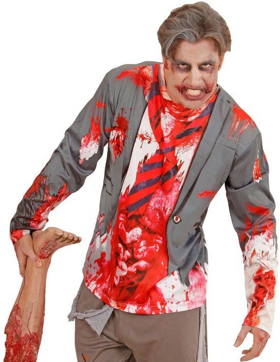 Widmann Zombie Kostuum T-Shirt Lange Mouwen Wallstreet Crash Man XL Carnaval kostuum Verkleedkleding