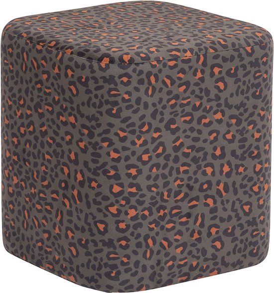 Velvet Poef Mende Luipaard - Grijs - Design - Dierenprint