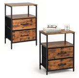 Merkloos Nachtkastje - set van 2 - 61 x 38 x 28 cm - 2 lades - bruin-zwart