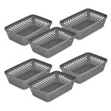 Glad Plastic opbergmandset - multifunctionele ladebakken, keukenvoorraadbakken en badkamerbakken - 6-pack middelgrote organisatoren, grijs