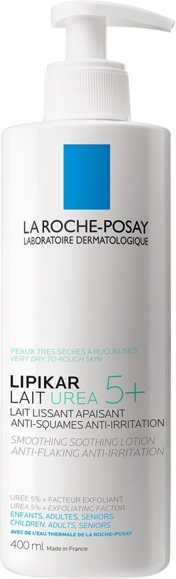 La Roche-Posay Lipikar Lait Urea 5+ Bodylotion - 400ml - Verzachtende, Gladmakende Melk voor Zeer Droge, Ruwe en Schilferige Huid