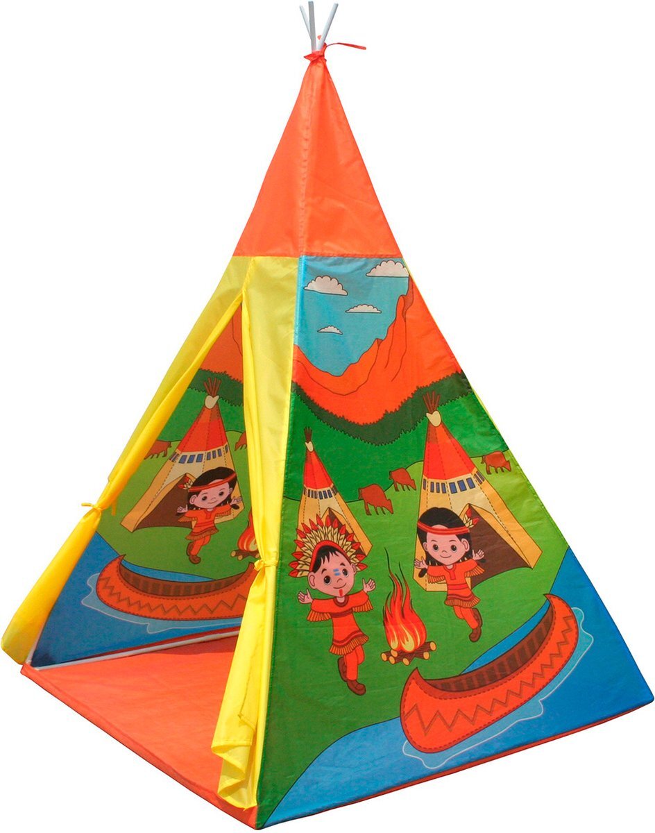 Viking Choice Tipi tent kinderen - 100x100x135 cm - Indianen print - oranje