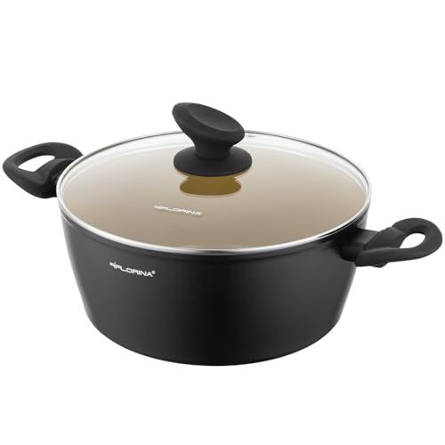 FLORINA AMVEGAN Aluminium Pot 24 cm - 3.6L - Ceramic Coating - Glass Lid
