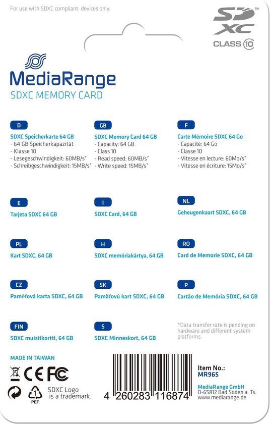 MediaRange SDXC 64 GB Class 10 - MR965