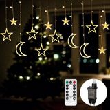 Aigostar 10S6U - Guirlande lumineuse Étoiles & Lune - 3 mètres - 120 LED - 8 fonctions avec télécommande - Pour intérieur & extérieur - Blanc chaud