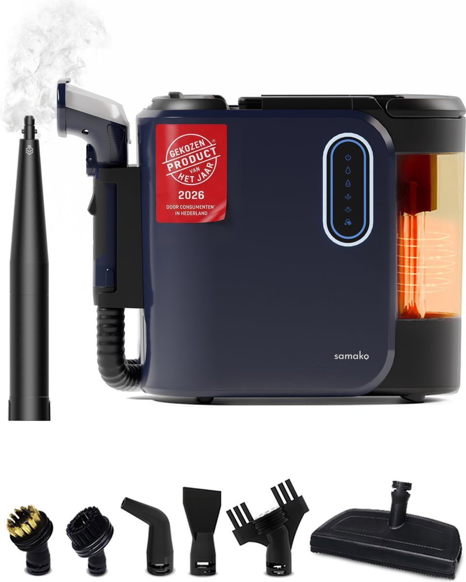 Samako Tapijtreiniger PowerClean Pro 1800W - Stoomreiniger en vlekkenreiniger - 8 Opzetstukken - 100° Stoom - Bankreiniger - Meubelreiniger - Handstomer - Matrasreiniger