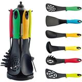 Kooklepelset, 7 stuks, geschikt voor levensmiddelen, lepel, spatel, opscheplepel, hittebestendig, anti-aanbaklaag, huisaccessoires, anti-aanbaklaag (multicolor)